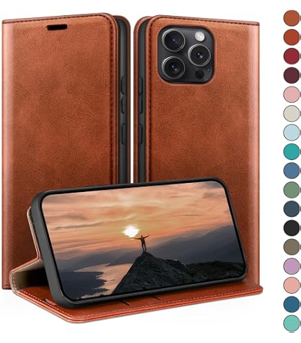 IPhone 13 Leder Flip Case Mit Magnetverschluss – Premium PU-Leder Hülle Mit Standfunktion Und Kartenfächern (Braun)