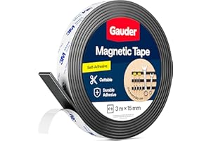 GAUDER Magnetic Tape with 3M Adhesive - Strong Self-Adhesive Magnet Strip - Cuttable Magnetic Tape Roll with Reliable Attraction & 3M Backing (3 m x 15 mm)