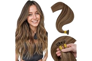 ELAILITE I Tip Hair Extensions 100 Strands Pre Bonded Stick Tip Keratin Real Remy Human Hair Extension Straight - #4/27 Medium Brown Mix Dark Blonde - 16 inches