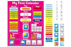 FRIDGE MAGIC Interactive Children's Magnetic Learning Calendar - Pink - Fun Educational Tool for Time, Seasons, and Weather Awareness - 40x32cm with Easy Hang Loop