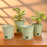 Eha Earth Friendly Ace 5 inch Small Self Watering Pots for Indoor Plants | Set of 4 | Plant Pot Made with Bamboo Fibers | Tab