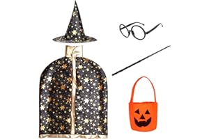 HARNYLOOM Kostium czarodzieja dla dzieci, dziewczynek, peleryna na Halloween, peleryna czarownicy, kapelusz, torba dyniowa, przebranie dla dzieci, rekwizyty do odgrywania ról, zestaw akcesoriów, Cosplay,