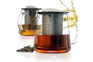 Finum TEA CONTROL 0,8 L (800 mL) – Théière en verre avec couvercle en inox & infuseur, théière, théière en verre borosilicaté, nécessaire à thé, filtre, contrôle d'infusion breveté, sans BPA – noir
