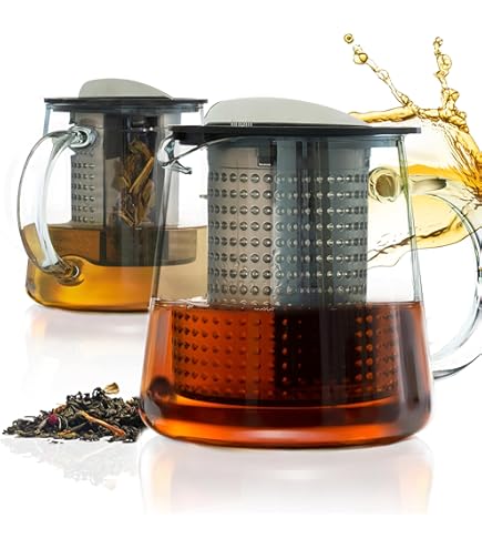 finum® TEA CONTROL 0,8 liter (800 ml) - glazen theepot met roestvrijstalen brug, zeefinzet en vilten onderzetter, glazen kan thee, borosilicaatglazen kan, theebereider, filter, gepatenteerde