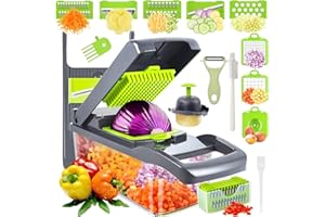 DYDHRER 17 en 1 Cortadora de Verduras, Cortadora de Verduras con Mandolina, Picador de Verduras, Cortador Verduras Manual Multifunción con 7 Cuchillas de Acero Inoxidable para Verduras, Cebolla, Patatas-Gris