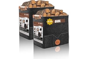 DMYIFAN 2 Stück Brennholz Korb, Filztasche Groß Filzkorb für Kamin holz aus Extradickem Filz-Stoff als Aufbewahrungsbeutel, Einkaufskorb, Dunkelgrau Brennholzkorb mit Seitentaschen Verstärktem Griff