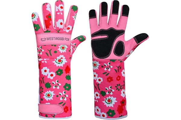 WESTWOOD FOX Gants de jardinage en cuir - Manches longues de protection pour avant-bras - Gants de travail résistants aux épines - Élagage des roses - Sécurité - Respirant et durable (Rose, M)