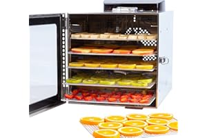 ‎VITA5 Vita5 Dehydrator with 6 Stainless Steel Dehydrator Grids - Dehydrator with Temperature Control (30-90°C) - for Drying Fruit, Vegetables and Meat - 400 W 24H Timer Function LED Display - Dehydrator