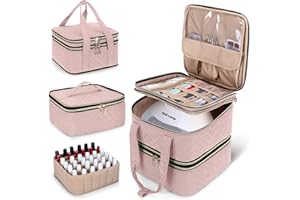 Yarwo Organizador Esmaltes de Uñas, 3 Capas Bolsa Esmaltes de Uñas, Organizadores Pintauñas Caber 72 Botellas (15ml), Bolsa para Esmalte de Uñas con Divisor de Botellas, Rosa Beige (Patente Pendiente)