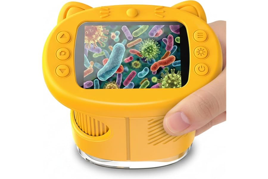 OAEBLLE Kids Microscope, 1000X Portable Mini Pocket Microscope with 2.4″ IPS Screen & 8 LEDs, Rechargeable, STEM Educational Science Kit Toys, Best Christmas Birthday Gifts for 4-12 Year Old Girls