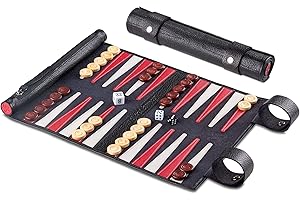 Melia Games Backgammon zum Rollen - Reise-Backgammon aus feinstem Nubuk Echt-Leder mit handgefertigten Holzspielsteinen (Black Buffalo)