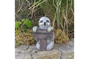 ‎UNIBEST Unibest Gartendeko Faultier mit Willkommen-Schild Stein-Optik Gartenfigur Magnesium-Oxid GW9530