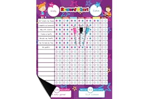 DASKID Magnetic Reward Behavior Star Chore Chart for One or Two Kids 17 x 13 Includes: 3 Color Dry Erase Markers Pink, Blue, & Black, Flexible Chart with Full Magnet Backing for Fridge Teaches Responsibility