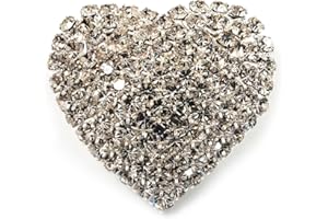 Avalaya Clear Diamante Heart Brooch (Silver Tone) - 35mm Wide