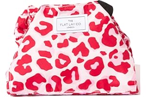 The Flat Lay Co. Makeup Bag - Travel Make Up Organiser for Cosmetics, Eyeshadow, Make-Up Brushes, Lipstick & Tools - Drawstring Makeup Bag Storage with Brush Holder & Large Pockets