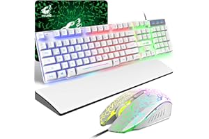 ZIYOU LANG Gaming Keyboard Mouse and Wrist Rest White