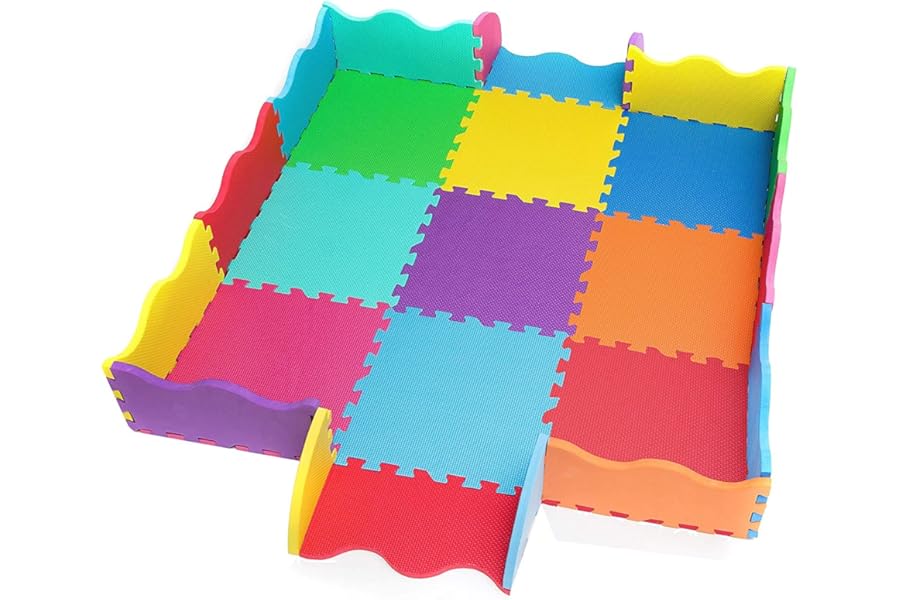 Edukit EVA Foam Play Mat with Borders; 25 Pieces; 31.5 x 31.5cm; 1.4cm Extra Thick – Multi-Coloured and Interlocking Floor Tiles – Fun, Safe and Stimulating Soft Play.