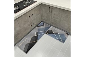 LLTTEER Non-Slip Kitchen Mats 2 Pieces, Geometric kitchen floor mat Washable Soft Kitchen Rug Sets, Water and Oil Absorb Kitchen Mats Door Mat Set,Hallway Runner Set (Geometric 3, 40 x 60cm+40 x 120 cm)