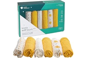 Koala Babycare - Mussole Neonato Cotone 100% - 6 Pz 30x30cm - Ideale come Regalo Neonati - Gialla