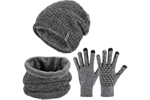 Tencoz Wintermütze Herren Warm Strickmütze und Schal Warme Beanie Winter Mütze und Schal Beanie Mützen Herren mit Fleecefutter Mütze Schal Handschuhe für Damen und Herren (Schwarz)