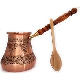 DEDE Copper - PCZ Serisi (XXLarge-28fl.oz) - Ahşap Saplı En Kalın Katı Bakır Oymalı/D&ouml;v&uuml;lm&uuml;ş T&uuml;rk Yunan Arap Kahve Demliği, O