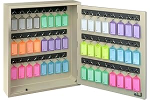 Acrimet Armario para Llaves con Cerradura, 48 Ganchos (Incluye 48 Llaveros Multicolores con Etiquetas) (Montaje en Pared) (Color Beige)