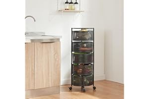 [en.casa] Rollwagen Steigen mit 5 Ebenen mehrlagiges Küchenregal mit Rädern Servierwagen aus Stahl ausklappbare Körbe Regal für Küche, Bad 89,5 x Ø33 cm Schwarz