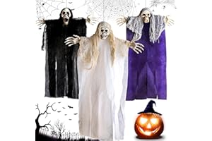 MWZEAUL 3 Piezas Halloween Colgante Fantasma Decoracion, Terror Esqueleto Colgante, Calavera Adornos Halloween para Casa, Puerta, Veranda, Porche, Jardin, Interior y Exterior