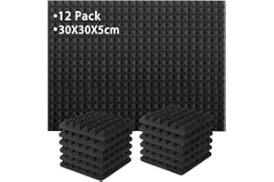 EVIEUN Lot de 12 Panneaux de Mousse Acoustique, Mousse Anti-bruit Panneaux Acoustiques Ignifuges pour Studios D'enregistrement, Bureaux, Studios de Danse, Podcasts 30 x 30 x 5 cm
