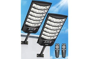 Gefolly Lampione Solare Led Esterno con Telecomando, IP67 Impermeabile Lampada Stradale Solare con Sensore di Movimento, 6500K Super Bright Lampioni da Giardino Esterno Solari per Strada-2Pack