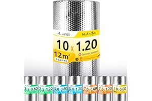 OPTIMER SYSTEM AISLANTE TERMICO REFLEXIVO MULTIUSOS | Reduce el Frio y el Calor | Rollo Aislante Termico para Ventana, Radiador, Pared, Suelo, Techo, Coche, Garaje,Camper (10x1.20m | 12m² sin cintas)