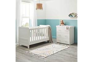 Babymore Caro 2 Piece Nursery Room Set White Wash - 1 Baby Cot Bed & 1 Chest Changer With 3 Double Handle Drawers, Wooden Chest Of Drawer Storage Cabinet | 2 Piece Caro Nursery Room Furniture