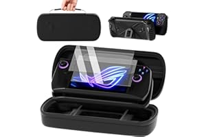 QUAGGY Carrying Case 3 in 1 Accessories Set Compatible with ROG Ally X 2024, Large Carry Case Bag fit for Charger【Soft Silicone Protective Cover+2 Screen Protector】 Portable and Easy to Carry Black