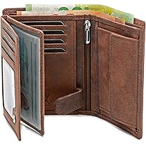 Portafoglio Bullz Marrone Portafoglio Uomo In Pelle Bovina Marrone, Stile Triplo Europeo, Con Zip E Portafoto, Marca Bullz Portafoglio Multi-scomparto - Foto 6