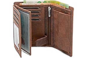 Fa.Volmer ® Ledergeldbörse aus echtem Büffelleder I Großes Portemonnaie für Herren & Damen I TÜV geprüftem RFID Schutz in Farbe Braun (Iron)