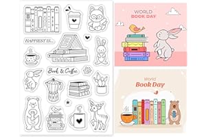 GLOBLELAND Sellos Transparentes de Animales, Sellos de Silicona para Tarjetas, Libros, Café, Cactus, Sellos Transparentes para Hacer Tarjetas, Decoración, Álbum de Recortes DIY