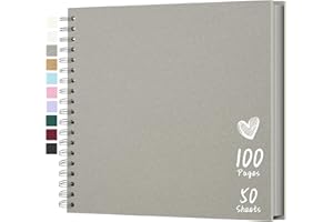 Hiwhy Scrapbook 10x10 Inch DIY Scrapbook Album Hardcover Kraft Paper Scrap Book Photo Albums 50 Sheets Memory Book for Family Wedding, Light Grey