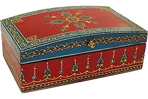 GURU SHOP Guru-Shop Scatola di Legno Dipinta a Mano, Portagioie a due Scomparti, Marrone, 9x24x14 cm, Lattine, Scatole Cofanetti