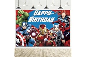 AMAZLUCK 5x3FT Hero Backdrop, Birthday Party Decorations Photography Theme Party Supplies Backdrop, Happy Birthday Banner Background for Kids Boys Girl 39
