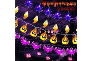 CHIPARK Halloween String Lights Halloween Decoration Lights, 4 Sets 40 LED Battery Operated Decorative Lights Pumpkin Bat Spider Ghost String Lights Indoor Outdoor for Halloween Party Trick or Treat Décor