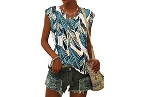 WNEEDU Damen-T-Shirt mit Flügelärmeln Sommer-Tanktop schlicht lässig lockere Passform Blusen