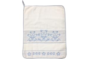 Panini Tessuti, ASCIUGAMANO di SPUGNA in 100% COTONE per bimbo/a con occhiello, bordo colorato a quadretti e tela aida per poter ricamare il proprio nome