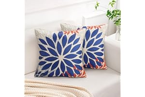 DECORMOMMT Azul Marino Fundas De Cojín 40X40 CM Funda Cojin Modernos Fundas Cojines Dalia Flor Fundas De Cojines Gris Fundas para Cojines Otoño Elegante Fundas para Almohadas para Muebles De Jardín, 2 Piezas