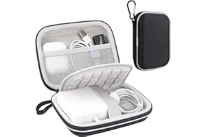 Lacdo Estuche rígido de Transporte para MacBook Pro Air MagSafe/MagSafe 2 Power Adapter, iPhone12/12 Pro Charger, USB-C Hub, Type-C Hub, Auriculares USB Cable Organizador Bolsa EVA Anti-Golpes, Negro