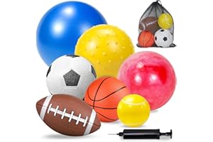 Hymaz Baby Balls for Toddlers 1-3, Set of 7 Soft Ball for Kids, Foam Ball Sports Toys, Football Basketball Rugby Bouncy Balls for Indoor Outdoors Playground Games, with Free Air Pump/Storage Bag