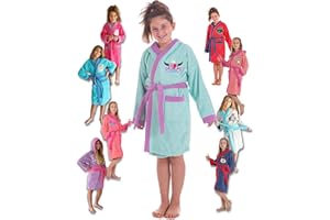 LEBENGOOD - Peignoir Filles Coton: Fille, Enfant - 100% Coton OEKO-TEX® - 2 Poches, Ceinture, Capuche, Peignoirs en peluche très doux avec broderies pour filles