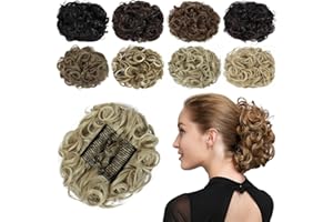 Yamel Chignon Hairpiece Curly Bun Scrunchie Extensions Ash Blonde Synthetic Updo Combs in Messy Bun Hair Piece for Women