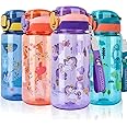 SENBSLAN Kids Water Bottles With Straw,600ml Toddler Drinks Bottle for School,Leakproof Children's Bottle BPA free Tritan Sport Bottle for Girls Boys (Purple-Unicorn)