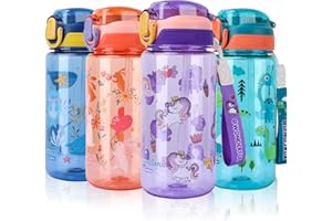 SENBSLAN Kids Water Bottle With Straw, 600ml Toddler Drinks for School, Leakproof Children's BPA-Free Tritan Sport Bottle for Girls Boys (Purple-Unicorn)