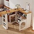 Oyemige Bar Table with Storage, Extendable Table Dining, Bar Bistro cabinet, Swivel Kitchen Island cabinet with 1m LED Strip for Dining Room or Living Room (White)